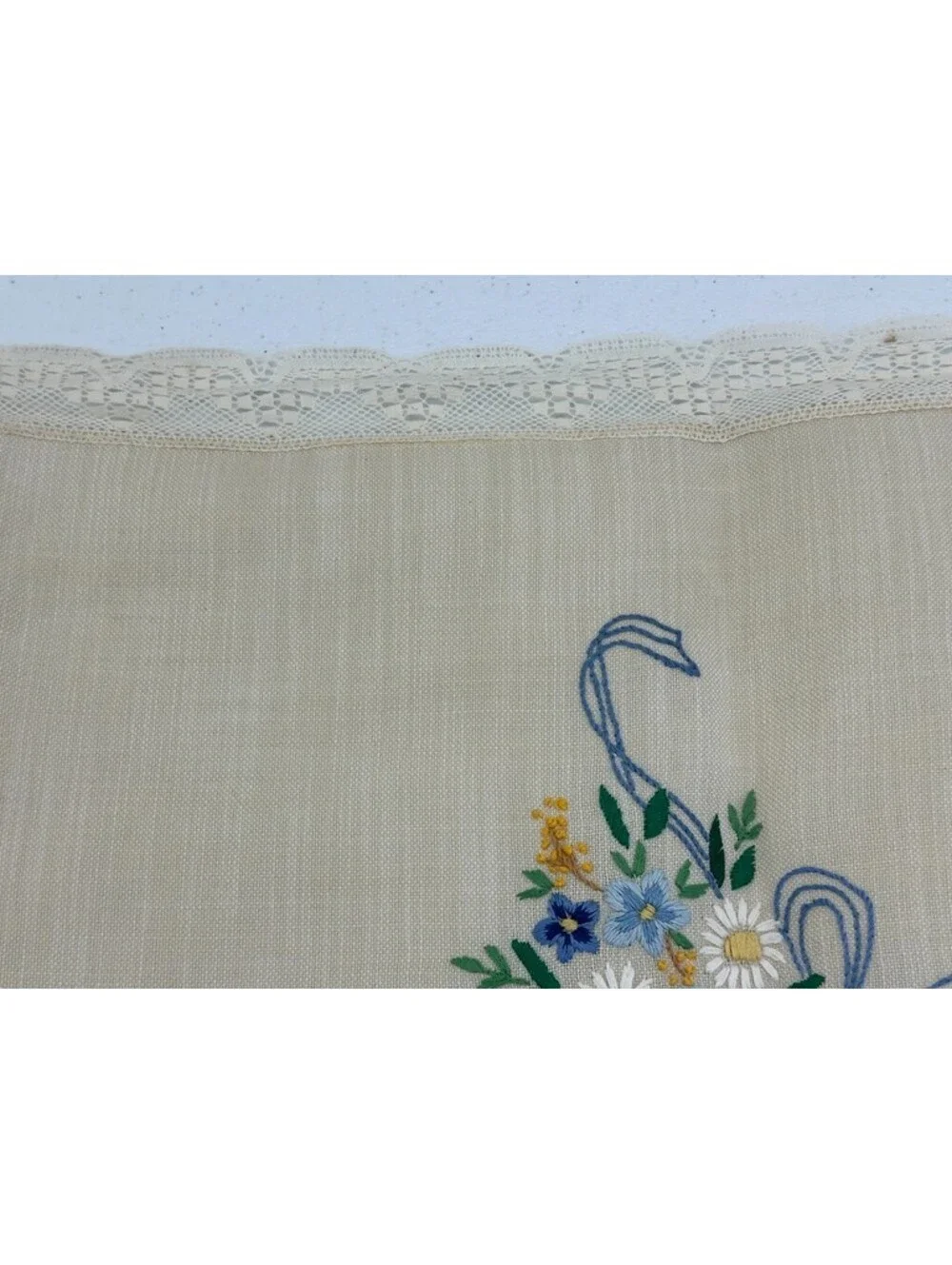 Vintage Embroidered Table Runner Topper Dresser Scarf Floral Lace Trim 18